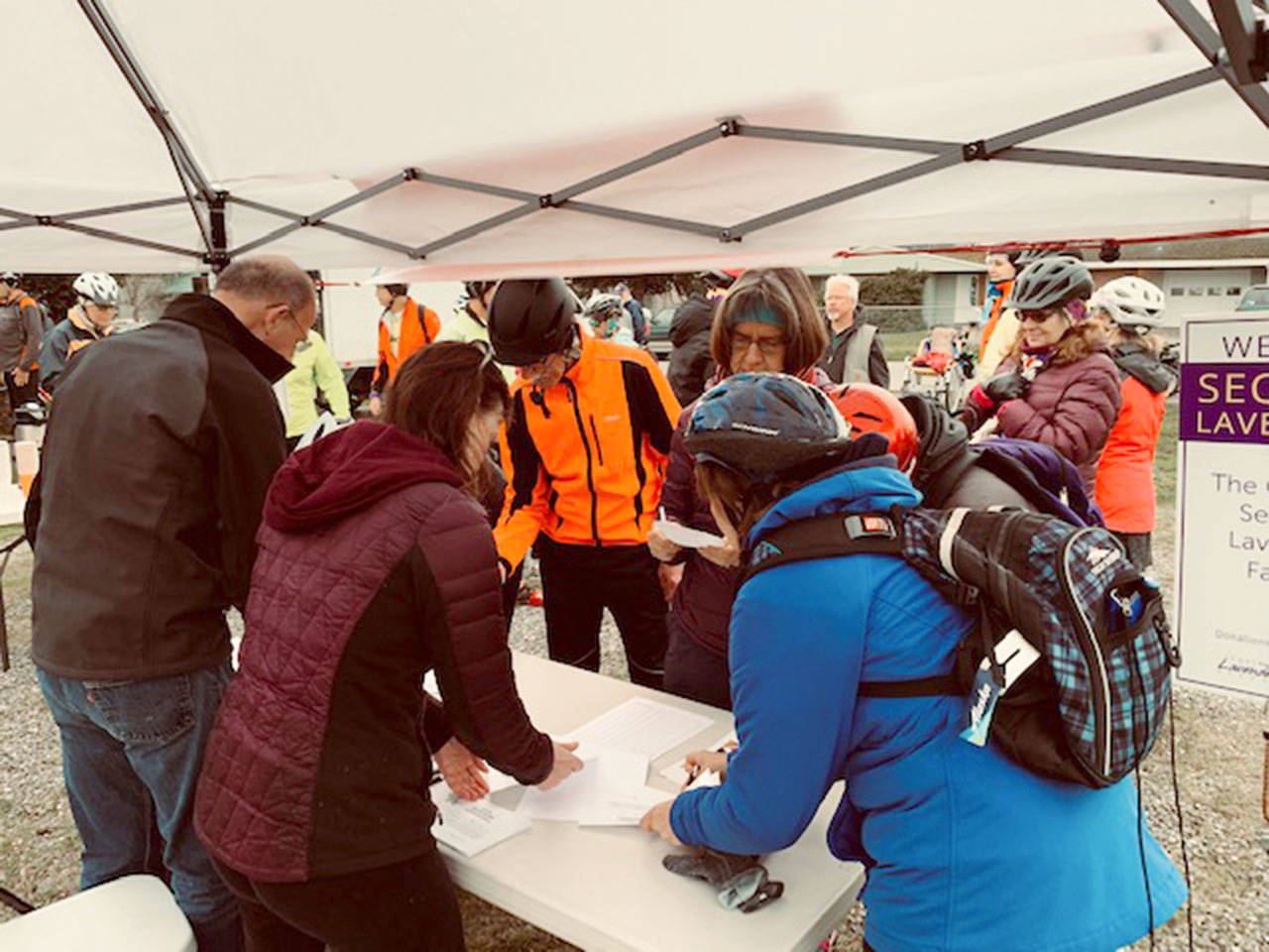With nearly 50 participants, this years Sequim Cranksgiving event brought in more than 2,400 pounds of food for the Sequim Food Bank. Photo courtesy of Tom Coonelly