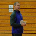 Head coach Greg Glasser addresses his team during a pre-season practice for the Sequim Wolves boys basketball team on Nov. 21. Sequim Gazette photo by Conor Dowley
