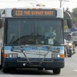 Clallam Transits Straight Shot bus makes its way into Port Angeles in August on a scheduled run from the ferry terminal on Bainbridge Island. Photo by Keith Thorpe/Olympic Peninsula News Group