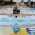 Junior Kaleb Needoba, pictured here swimming the 100 butterfly against North Kitsap in January, is one of seven key returning swimmers for the Wolves this season. 10. Sequim Gazette file photo by Michael Dashiell