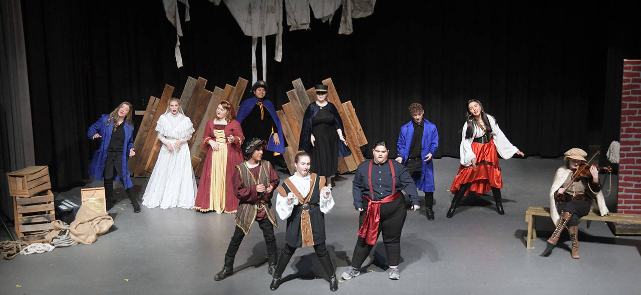 Three shows remain for Sequim Highs Twelfth Night, or What You Will at 7 p.m. Dec. 13-14 and 2 p.m. Dec. 14 in the auditorium. The show follows the love triangle between Viola/Cesario (Payton Sturm), Duke Orsino (Kenzie Camp) and Olivia (Meg Vander Velde). Photo by Jim Heintz