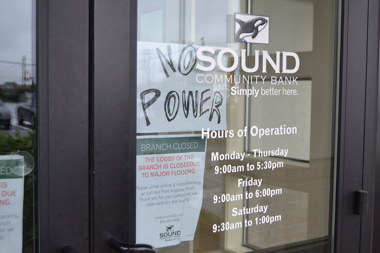 Sound Community Bank closed on Dec. 20 due to water getting into the buildings electrical system. Staff said the building experienced flooding on Dec. 7, too. Sequim Gazette photo by Matthew Nash