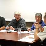 Clallam County Fire District 3 Fire Chief Ben Andrews, right, discusses 2019s call load with fire commissioners, from left, Bill Miano, Mike Gawley and Steve Chinn on Jan. 7. Sequim Gazette photo by Matthew Nash