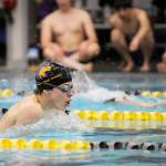 Sequims Kaleb Needoba swims the 200 individual medley as the Wolves host klahowya on Jan. 23. Sequim Gazette photo by Michael Dashiell