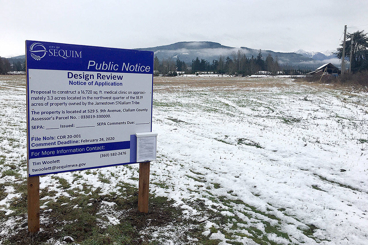 A Notice of Application was posted at the site of the Jamestown SKlallam Tribes proposed medication-assisted treatment (MAT) clinic on South Ninth Avenue on Feb. 2. Sequim Gazette photos by Matthew Nash