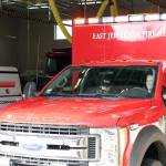 East Jefferson Fire Rescue Lt. Reece Chambers, left, and resident firefighter/EMT Matt Kaldahl leave the Chimacum Fire Station on Friday morning to respond to a medical call on Marrowstone Island. Photo by Zach Jablonski/Olympic Peninsula News Group