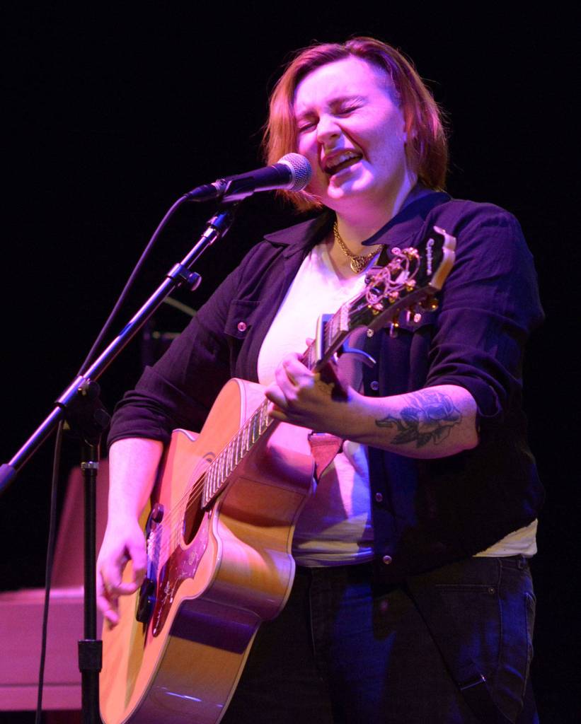 Larisss Birchfield croons Keep Love On, an original, for third place at the 2020 Peninsulas Got Talent Show on Feb. 7. Photo courtesy of Peninsula College