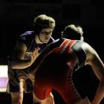 Sequims Isaiah Cowan, left, pictured here in a match against Port Townsend on Jan. 23, will wrestle at MatClassic this week in Tacoma after earning his regions fourth seed to the state prep final tourney of the 2019-2020 season. Sequim Gazette file photo by Michael Dashiell