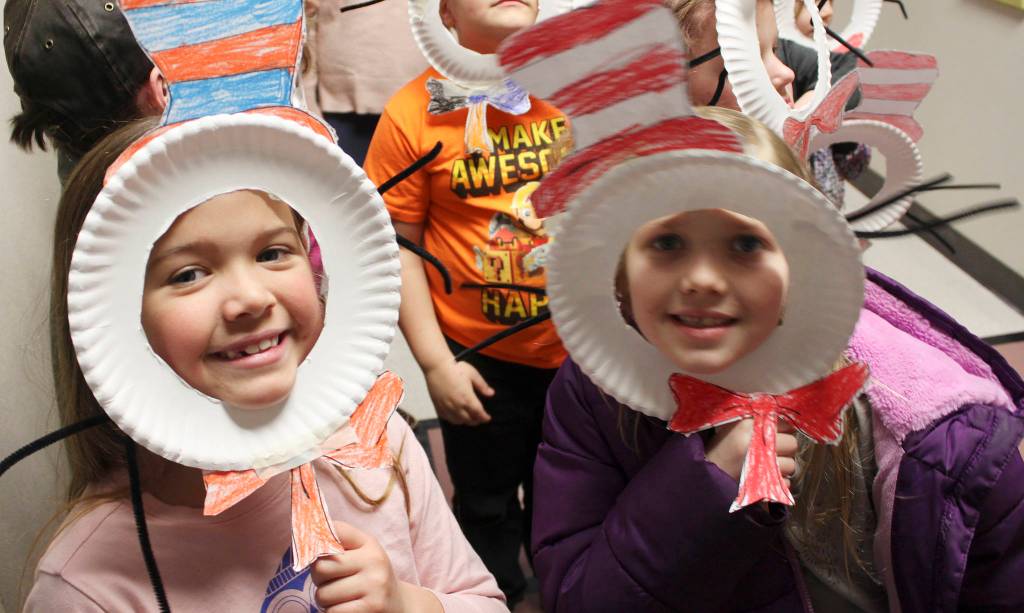 Monroe Nichols, left and Elizabeth Tupper, Greywolf Elementary School students in Leigh Ann Koenigs first grade class, show off their Dr. Seuss Cat in the Hat-inspired costumes on March 2. Submitted photos