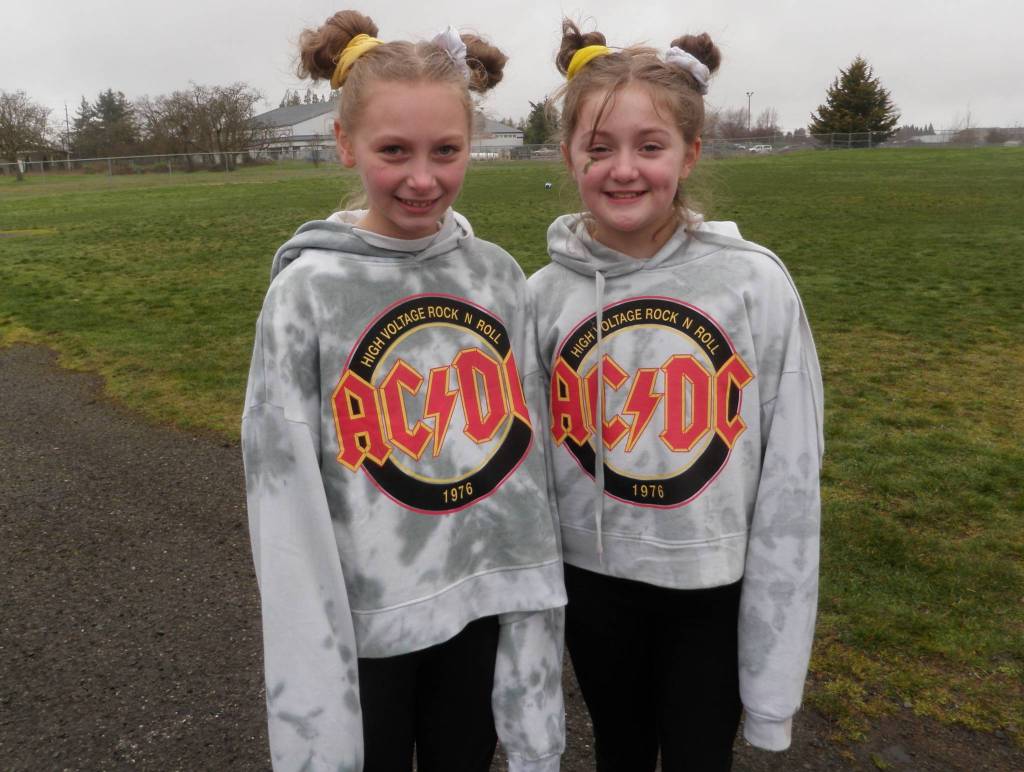 Helen Haller Elementary fifth-graders Brooklyn McHaffie-Fatherson, left, from Mary Himleys class, and Bailey Stein, from Brittney Rothwells class, dressed alike for Twins Day. Photo by Patsene Dashiell