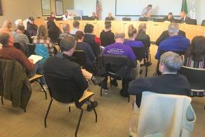For Mondays Sequim city council meeting, staff removed some chairs and spaced them about two feet apart to try and limit the possibility of the coronavirus, COVID-19, from spreading in the area. Many attendees remained in council chambers for the four-and-a-half hour meeting. Sequim Gazette photo by Matthew Nash