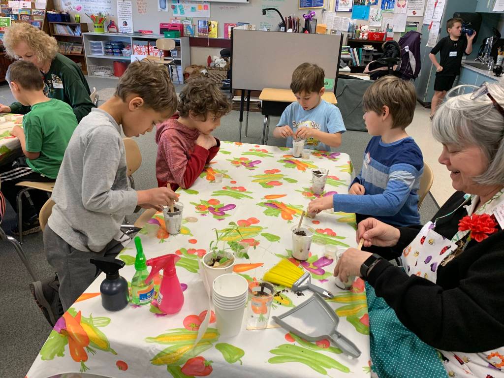 Greywolf students Zaiden West, Cameron Windrich, Ivan Cortani and Willem Steelquist in Jennifer Newtons class enjoy a recent lesson with Clallam County Master Gardeners. Submitted photo