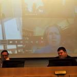 Sequim Police Chief Sheri Crain video calls into a special city council meeting on Monday, March 16, where councilors declared a civil emergency to better seek support for the area during the coronavirus pandemic. Sequim Gazette photo by Matthew Nash