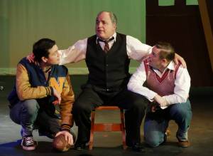 From left: Randy Powell, Joel Hoffman and Michael Sickles act out a scene in the 2019 Olympic Theatre Arts production of Death of a Salesman. Photo courtesy of Olympic Theatre Arts