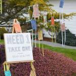 A Sunland resident sewed and hung these face masks for pick up earlier this month. Family members said in just eight days residents have taken up her offer for hundreds of masks. Photo courtesy of Linda Carlson