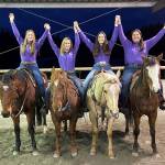 From left, Sequim Equestrian Team seniors Hannah Kokoschka, Grace Niemeyer, Emma Albright and Lilly Thomas each earned at least one District 4 postseason medal following a shortened 2020 season. Submitted photo