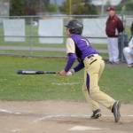 Sequim Highs Silas Thomas rips a single to center field in the Wolves Olympic league win over Kingston on in April 2019. The all-Olympic League second team outfielder figures to lead the Wolves pitching rotation in 2020. Sequim Gazette file photo by Michael Dashiell