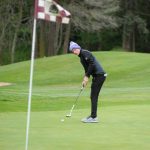 Sequim Highs Ben Sweet, then a fresman, looks to sink a putt on the first hole at The Cedars at Dungeness in 2019. Sequim Gazette file photo by Michael Dashiell