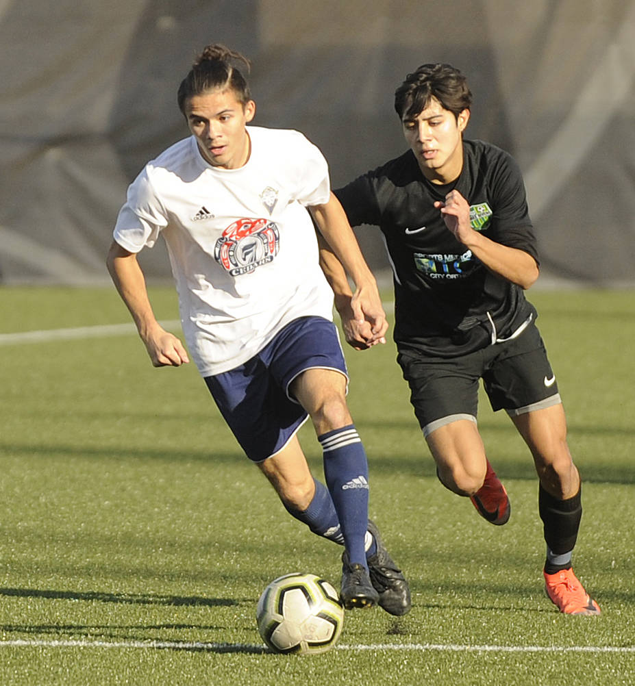 Ryan Tolberd, pictured here playing for the Storm King U19 team, was set to break the Sequim High record for goals scored this spring. Tolberd would have entered the season with 43 scores, just two shy leader Liam Harris, before all spring sports, along with all classes, were cancelled. Sequim Gazette file photo by Michael Dashiell