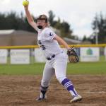 Sequim Highs LeAnn Raney, then a freshman tosses seven shutout innings as the Wolves earned a key Olympic League win over Port Angeles in April 2019. Sequim Gazette file photo by Michael Dashiell