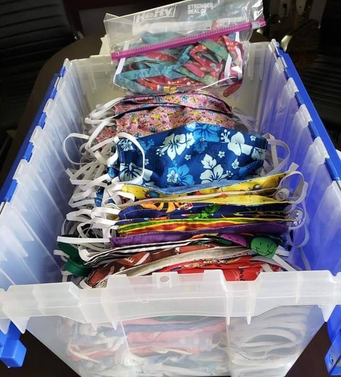 In their first drop-off and donation, club members of Sunbonnet Sue Quilt Club provided more than 200 face masks for Avamere Olympic Rehabilitation of Sequim. Photo courtesy of Avamere/Sunbonnet Sue Quilt Club