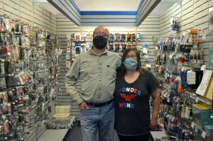 John Graham and Becky Northaven, owners of Sequim Radio Shack, received one of the City of Sequims COVID-19 Small Business Rapid Relief Program grants. With the grant, the couple said they plan to increase their inventory, advertise on the radio and keep enough on hand for an extra utility payment. Sequim Gazette photo by Matthew Nash
