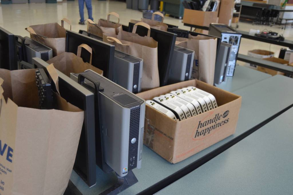 Computers remain available through the summer for Sequim students in grades 6-12 to request to keep. A joint effort between the Sequim PC Users Group and Sequim School District helped bring computers to more than 100 families in recent months. Sequim Gazette photo by Matthew Nash