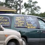 Many cars had signs and writings celebrating Olympic Peninsula Academys Class of 2020. Sequim Gazette photo by Matthew Nash