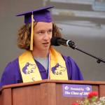 Student-selected speaker Michael McAleer addresses the drive in crowd at SHSs graduation ceremony Friday evening. Sequim Gazette photo by Michael Dashiell