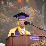 Samuel May, Sequim High Schools Class of 2020 valedictorian, addresses a drive in audience at SHSs graduation ceremony Friday evening. Sequim Gazette photo by Michael Dashiell