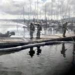 Clallam County Fire District No. 3 firefighters Chad Cate, Colton McGuffey and Bo Pinnel fight a boat fire at John Wayne Marina Saturday morning. Photo courtesy of Clallam County Fire District No. 3                                Clallam County Fire District No. 3 firefighters Chad Cate, Colton McGuffey and Bo Pinnel fight a boat fire at John Wayne Marina Saturday morning. Photo courtesy of Clallam County Fire District No. 3