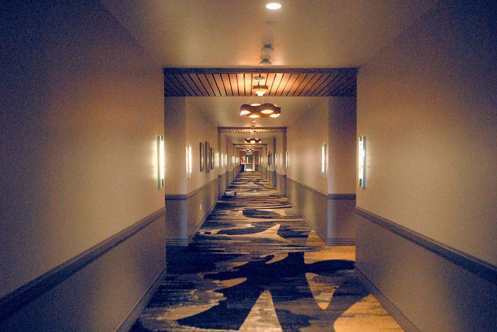 A hallway on the 7 Cedars Hotels top floor is deorated with themed art and carpeting as the facility nears being ready for occupancy. Photo by Keith Thorpe/Olympic Peninsula News Group