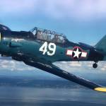 This T-6 Texan and pilot/owner John Johnson and crew chief Dave Richardson, not pictured, will travel to Oahu this month to participate in the 75th anniversary of the end of World War II in the Pacific Ocean. Theyll quarantine aboard the USS Essex for 14 days and spend some time in Hawaii before commemorating the occasion Aug. 29-Sept. 2. The planes number is now No. 48. Photo courtesy of John Johnson