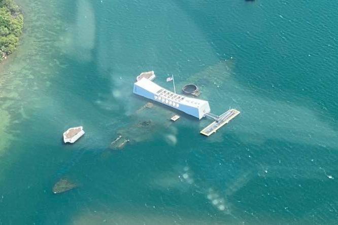 While flying by the USS Arizona Memorial, Dave Richardson of Diamond Point said its sobering to pass (it) at all hands salute. It is the reason we are here. God bless America. Photo courtesy of Dave Richardson
