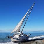 Sailboat stranded on Dungeness Spit