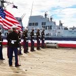 The USS Michael Murphy performs a Pass and Review the USS Missouri on Sept. 2 during the 75th anniversary of the end of World War II commemoration. Photo courtesy of Dave Richardson