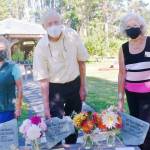 Master Gardeners (from left) Betsy Berlingame, Bruce Pape and Beverly Dawson receive their lifetime achievement Golden Trowel Award on Sept. 9. Photo by Marilynn Elliott