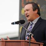 Sequim High School principal Shawn Langston speaks at the school's 2020 graduation ceremony. The longtime administrator was placed on leave on Oct. 23. Sequim gazette file photo by Michael Dashiell
