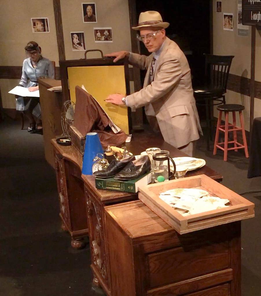 Curtis White readies a door sound effect for a Fibber McGee and Molly episode. Photos courtesy of Olympic Theatre Arts