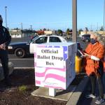 Leading up to the Nov. 3 general election, the Sequim Police Department increased its presence at the citys lone ballot drop box at the Sequim Village Shopping Center, 651 W. Washington St. Here, Sequim Police Officer Taran Johnson speaks with Laraine Gau of Agnew after she drops off a ballot on Oct. 30. Staff Sgt. Sean Madison said they didnt expect any issues on or after Election Day, but the department adjusted shifts to increase staffing during the day this week to be prepared for any possible situation. We expect it to be a busy day, he said. Emotions can run high and we have a plan to deal with (Election Day) if anything goes funny on us, but were not seeing anything causing us concern.Sequim Gazette photo by Matthew Nash