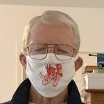 Sequim Cranksgiving organizer Tom Coonelly models a mask that goes to each person who donates to the Sequim Food Bank as part of the 2020 Cranksgiving event. Submitted photo