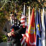 Bagpiper Rick McKenzie plays for the crowd at a Veterans Day ceremony at Pioneer Memorial Park in Sequim on Nov. 11.