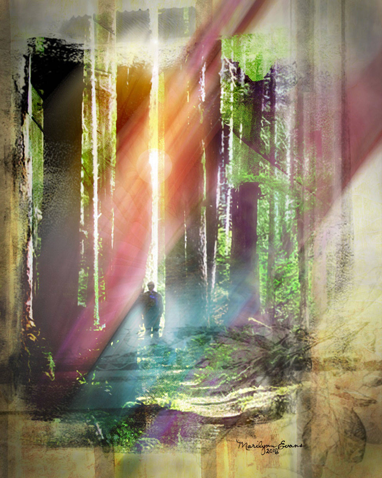 Into the Wood by Marilynn Evans, a featured artist in the Blue Whole Gallerys December group exhibit, Art: The light at the End of the Tunnel. Submitted art