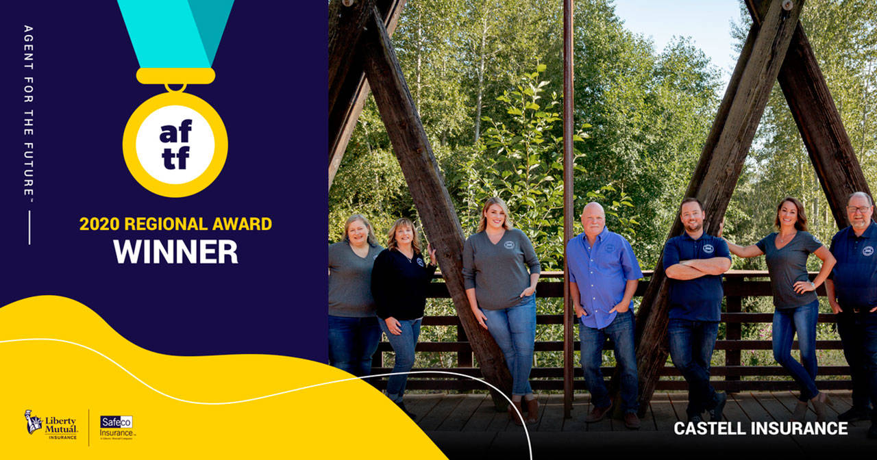 Staff at Castell Insurance were recently awarded an Agent For The Future award from Liberty Mutual and Safeco Insurance. Pictured are: home and auto advisor Stephany Shackelford; Medicare advisor Christy Francis; home and auto advisor Andrea Hingtgen; Medicare and life advisor John Coulson; sales and marketing director James Castell; director of first impressions Kelsey Sands, and agency founder Phil Castell. Submitted photo