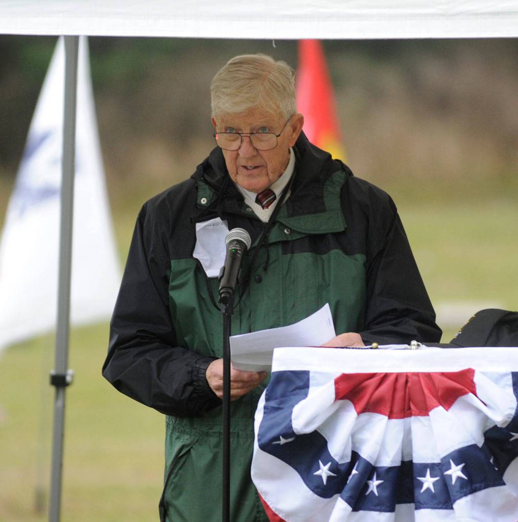 Col. Tom Coonelly, U.S. Army (ret.), speaks at Saturdays Wreaths Across America event at Sequim View Cemetery. Sequim Gazette photo by Michael Dashiell