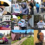 Some of the top news stories in Sequim in 2020 include (center) local Black Lives Matter protests in early and mid-June, along with (clockwise from left): continued mask restrictions across the area, displayed here by George Washington re-enactor Vern Frykholm at the Northwest Colonial Festival; Clallam County once again picking presidential winner, the nations longest streak that dates back to 1980; Sequim School District providing meals on wheels as students adjust to learning remotely for most of the year; parks across the region shut down in March to help stem the spread of COVID-19; Sequim mayor William Armacost draws criticism for airing his QAnon views during a Coffee With the Mayor program; community embers look to stay positive during the pandemic with projects such as Katie Smiths mural; the Sequim Irrigation Festival keeps rolling along as the states longest-running community festival, albeit mostly virtual, and Sequim Prairie Grange members mirror the new normal with a drive-thru ice cream social. Sequim Gazette/submitted photos