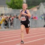 Sequims Riley Pyeatt races in the preliminaries of the 200 meters at the Class 2A state track and field championships in Tacoma in May 2019. Pyeatt placed fifth in the 400-meter race. Sequim Gazette file photo by Michael Dashiell