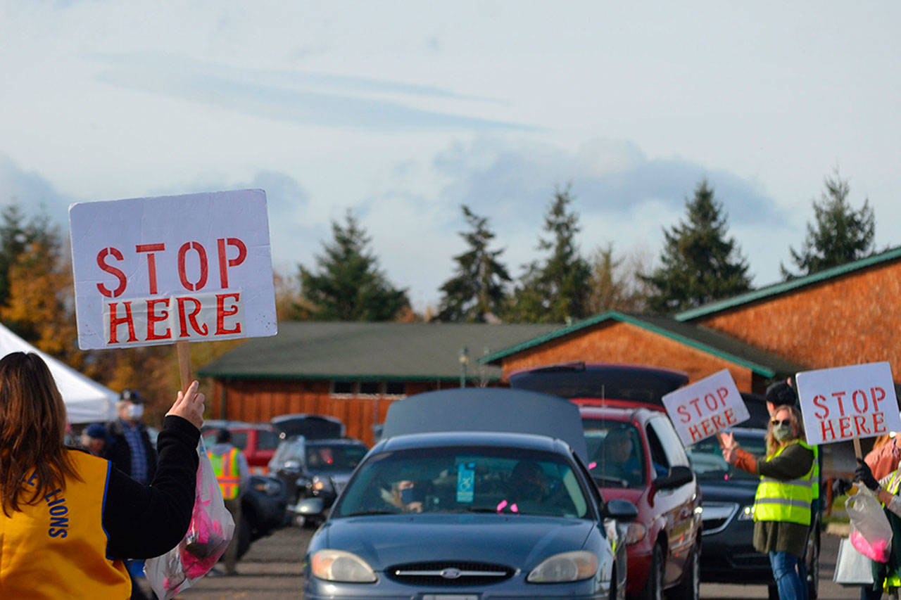 Medical leaders with the Jamestown SKlallam Tribe have shifted planned COVID-19 vaccinations for Sequim residents ages 70-and-up to Carrie Blake Community Park from Sequim Community Church for Jan. 14 and 16. The shift was due to multiple reasons including a plan to install a semi-permanent tent in the park that can allow for four vehicles drivers/passengers to be vaccinated at a time. Vaccinations go from 8 a.m.-2 p.m. Jan. 14 and 16. CERT members will help direct traffic similarly to other food distribution efforts in the park. Sequim Gazette photo by Matthew Nash