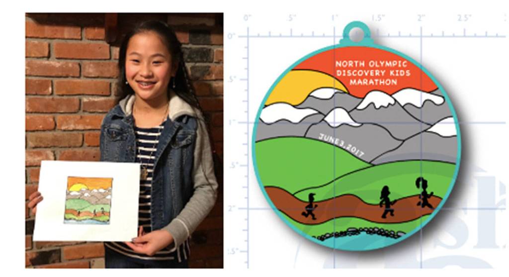 Lily Sanders displays her award-winning artwork that was featured on the 2020 North Olympic Discovery Kids Marathon. Submitted photos