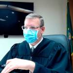 Clallam County Superior Court judge Brent Basden hears testimony at a Jan. 15 hearing regarding an appeal to the the proposed medication-assisted treatment (MAT) clinic.